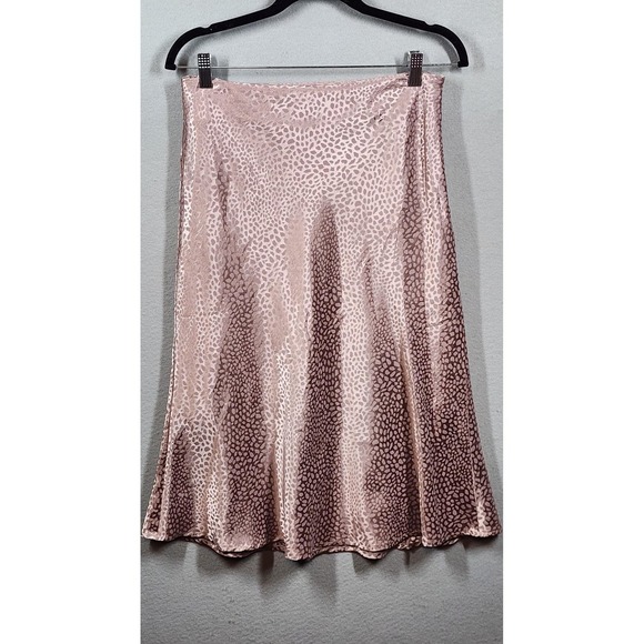 Entro Skirt Womens Large Pink Satin Animal Print A Line Midi Leopard Boho Slip - Picture 2 of 9